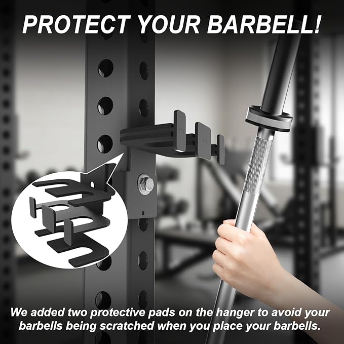 Rack-Mounted Olympic Barbell Holder for 2x2 & 2x3 Power Racks, No Drilling Required – Heavy-Duty Steel Storage with Protective Padding, Space-Saving Gym Equipment