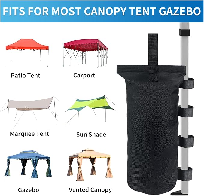 Joramoy Heavy Duty Weight Bags(150LBS) for Pop up Tent, Set of 4, Black(Without Sand)