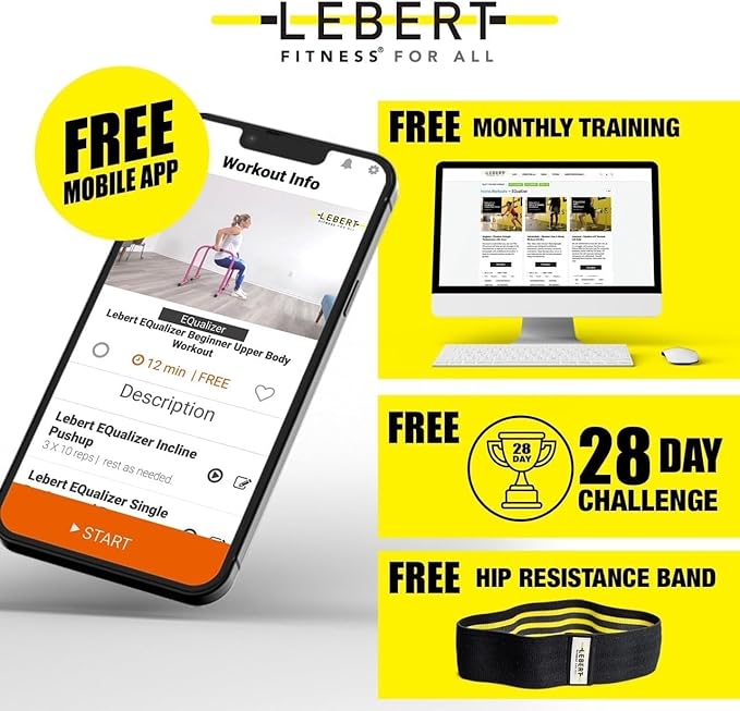 Lebert EQualizer Total Body Strengthener – Portable Dip Station for Full Bodyweight Training – Includes Hip Resistance Band & Online Coaching – Available in Standard & XL Sizes