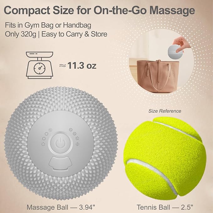 Vibrating Massage Ball with Heat, Deep Tissue Trigger Point Massage Ball for Back, Hip and Muscle Recovery, Myofascial Release Mobility Ball with 7 Modes and Memory (Grey)
