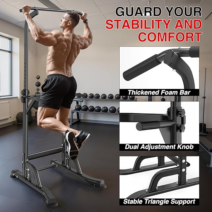 Power Tower Pull Up Bar and Dip Station for Home Gym, Adjustable Pull Up Bar with 300 Lbs Capacity, Free Standing Chin Up Bar for Strength Training, Men Women Teens