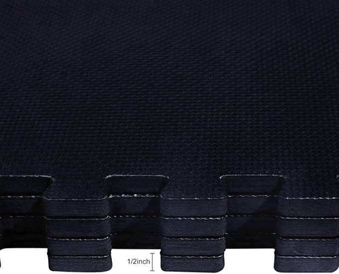BalanceFrom Puzzle Exercise Mat 1/2' Thick, EVA Interlocking Foam Floor Tiles for Home Gym, Mat for Home Workout Equipment, Floor Padding for Kids, Black, 24 in x 24 in x 1/2 in, 24 Sq Ft - 6 Tiles