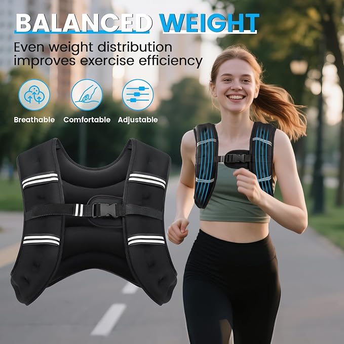 Weighted Vest, 6lb/8lb/12lb/16lb/20lb/30lb for Men, Women with Reflective Stripe, Weight Vests Adjustable for Workout, Strength Training, Running, Fitness, Muscle Building, Weight Loss clearance