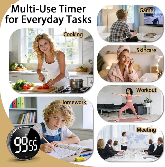 Sportsvoutdoors Rotating Digital Kitchen Timer, Large Display Screen Timer with Count-Up & Countdown, Magnetic Cooking Timer for Home, Classroom, Kitchen, Office, Gym
