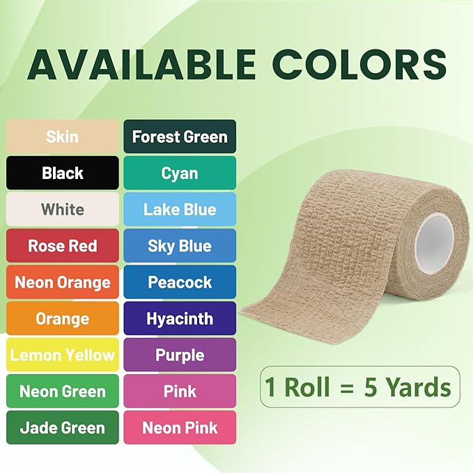 40 Pack Self-Adherent Cohesive Wrap Bandages, Skin Color 2 Inch Strong Compression Wrap and Elastic Bandage for Ankle Support, Includes Stretch Athletic, Finger, Knee, First Aid Tape