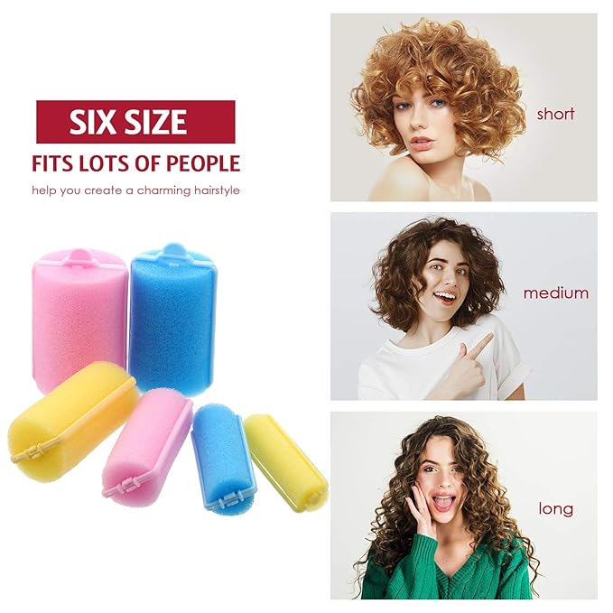 Syhood 56 Pcs Foam Sponge Hair Rollers 6 Sizes Soft Sleeping Curlers Flexible Sponge Curler Tool Rat Tail Comb for Long Short Hair Styling(Mixed Color)