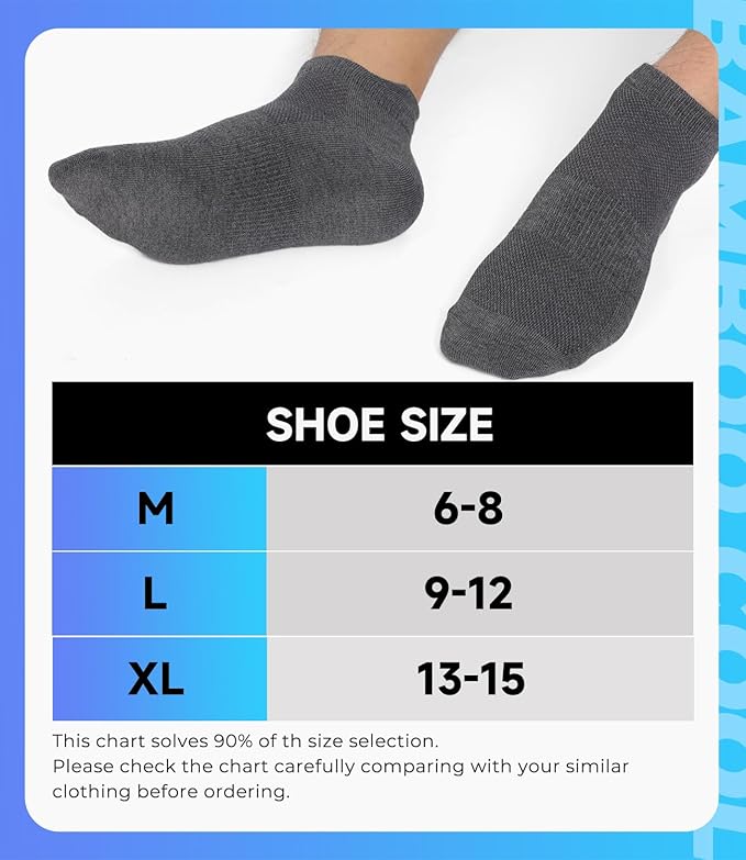 BAMBOO COOL Men's Ankle Socks Athletic Low Cut Heel Tab Cushioned Moisture Wicking, Running Arch Support Breathable, 8 Pack