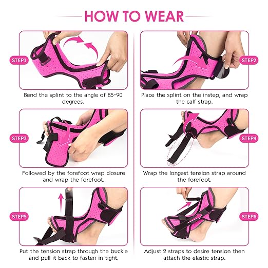 Plantar Fasciitis Night Splint: Upgraded Brace with Soft Memory Foam Pad | Ankle Brace for Plantar Fasciitis Relief Achilles Tendonitis Relief Foot Drop Heel Arch Pain Rose Red