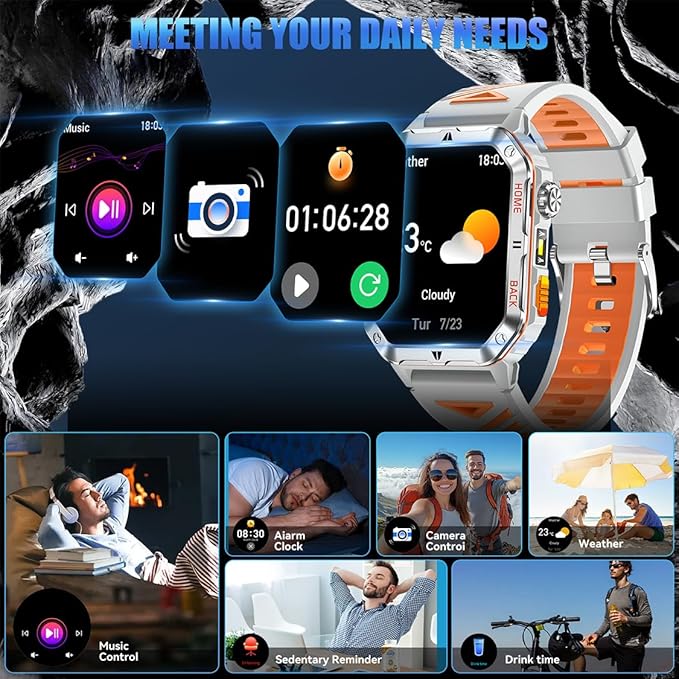 Military Smart Watch for Men, 2.01” Fitness Tracker with 1200mAh Battery Life, Bluetooth Calling, Flashlight, 5ATM Waterproof, Heart Rate & Sleep Tracking, 110+ Sports Modes for Android & iPhone