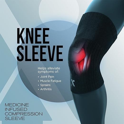 NUFABRX Medicine-Infused Pain Relieving Knee Compression Sleeve for Men & Women with Knee Pain, Arthritis, Tendonitis, and Joint Pain
