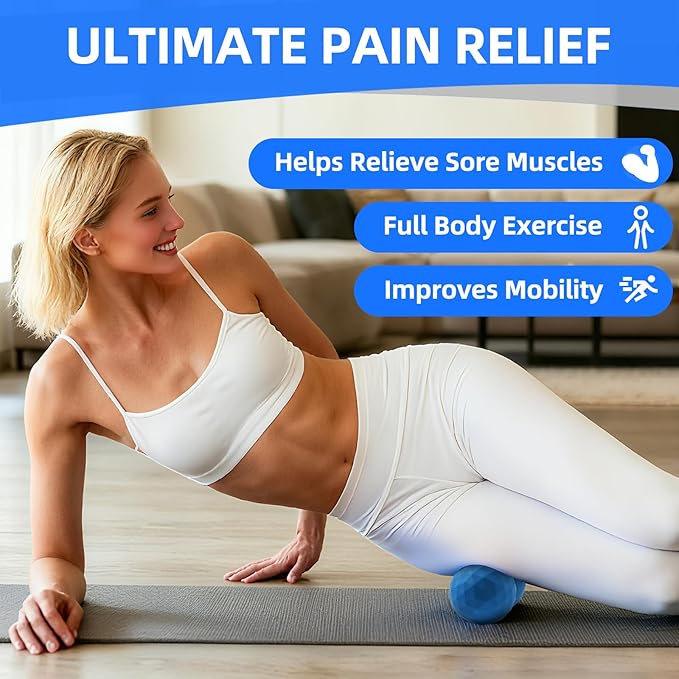 Peanut & Spiky Massage Ball Set, Double Lacrosse Peanut Roller + Firm Spiky Ball for Deep Tissue Myofascial Release, Trigger Point Therapy, Plantar Fasciitis & Muscle Recovery (Blue+Yellow)