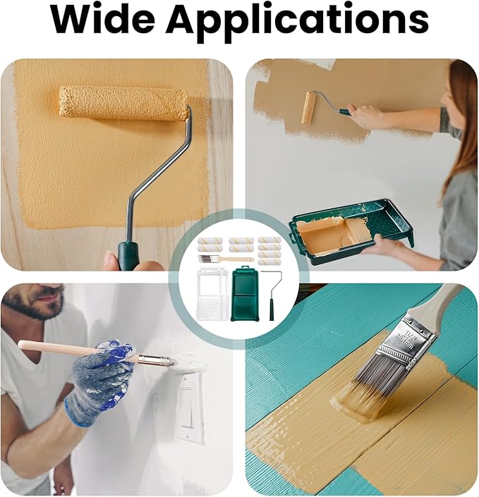 Paint Roller Kit, 13 Piece Paint Roller Tool Kit, Small Microfiber Paint Rollers 4 Inch, Roller Paint Brush, Mini Paint Tray Set, Painting Supplies for Walls Kitchen Cabinet and Home