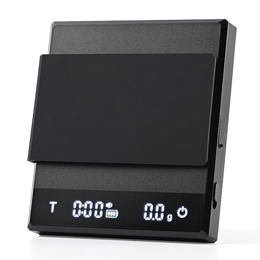 Rechargeable Coffee Scale with Timer - Large Digital Pour-Over Scale, 2kg/0.1g Precision for Espresso Weight, Drip, Auto Tare, Brew Ratio, 3 Modes, 1500mAh for Long Standby, Black