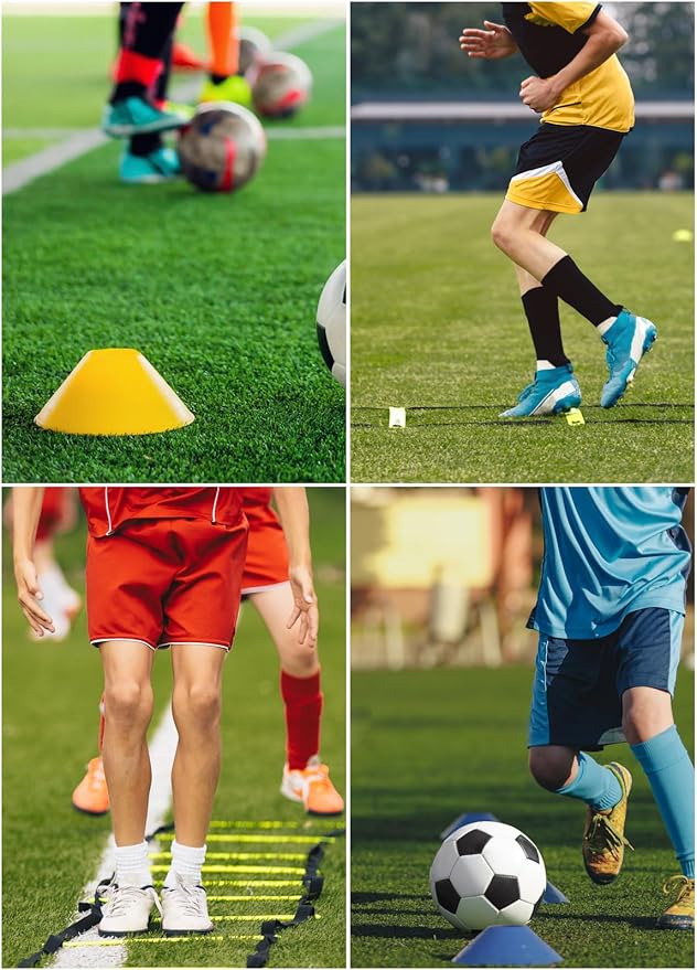 Speed Agility Training Equipment Set - 20ft Agility Ladder, 10 Disc Cones, Resistance Parachute, 5 Resistance Bands & Carry Bag | Football Soccer Basketball Fitness Drills