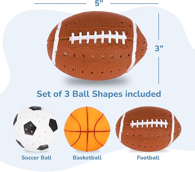 ArtCreativity Sports Balls Water Splash Toys - Set of 3 - Spongy Bath Toys for Kids - 3 Different Athletic Ball Designs Include Football, Basketball, Soccer Ball - Bathtub Toys & Kids Pool Accessories