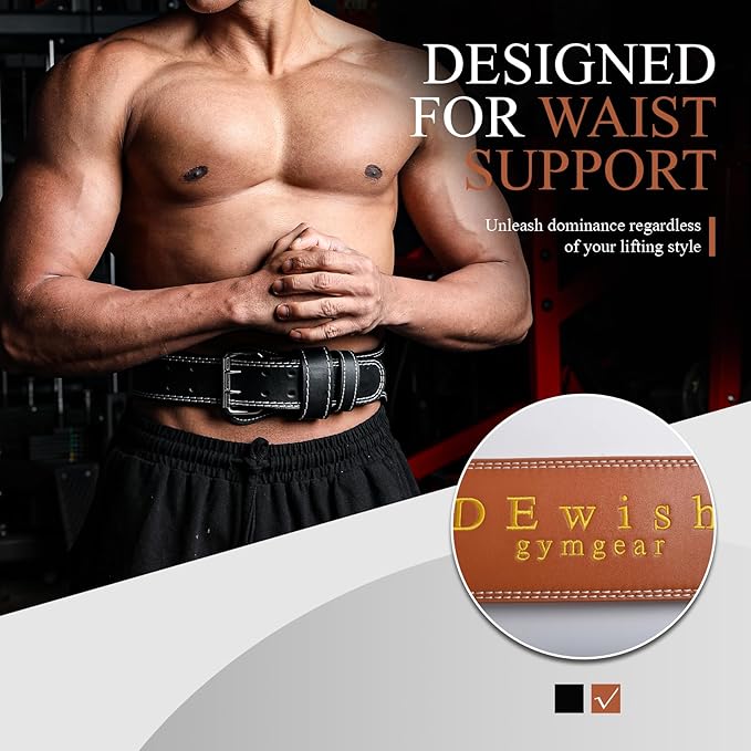 7mm Genuine Leather Weightlifting Belt, 4”& 6”Width, Double Prong Power Belt for Gym Bodybuilding, weightlifting, powerlifting, squats and deadlifts