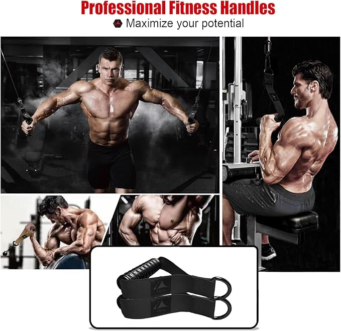Heavy Duty Exercise Handles, Ultra-Durable Rubber Workout Grip Attachments for Cable Machines, LAT Pulldown, Resistance Bands, Home Gym and Commercial Fitness Equipment