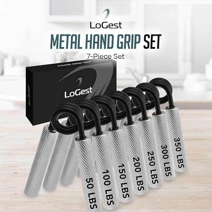 7 Pack Logest Metal Hand Grip Set, 50LB-350LB 7 Levels No Slip Heavy-Duty Grip Strengthener with Gift Box, Great Wrist & Forearm Hand Exerciser, Home Gym, Hand Gripper Grip Strength Trainer