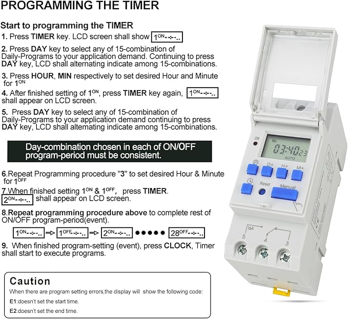 Baomain THC15A AC 110V Digital LCD Power Programmable Timer Time Switch Relay 16A Amp White