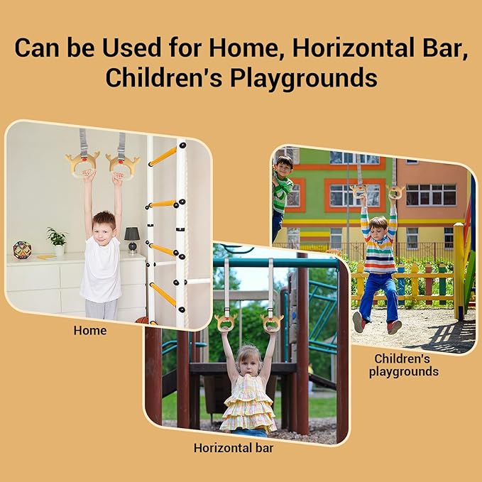 Gymnastics Rings, Professional Children Trapeze Bar Pull Up Rings, Kids Playground Home Exercise Gym Equipment, Children's Adjustable Strap Strength Training Rings