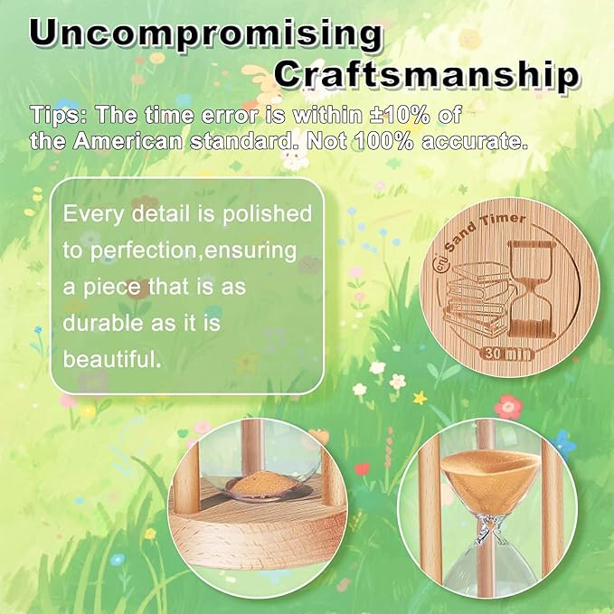 2 Minute Bamboo Sand Timer,2 Min Hourglass, Small Wooden Sand Clock, Reloj De Arena, Hour Glass Sandglass for Home, Office, Decorative, Game, Classroom