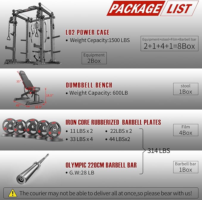 Power Cage Multi-Function Power Rack with Cable Crossover System,1500 LBS Capacity Squat Rack with Weight Bench,for Home Gym