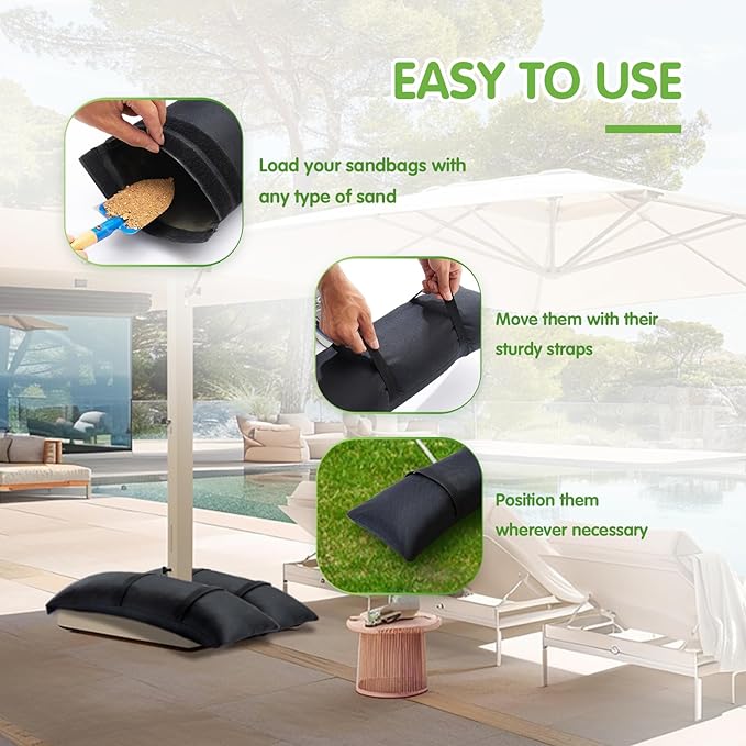 SandBags for Weight, 4 x 44 LBS Fillable Black Sand Bags for Umbrella Base Weight, Patio Furniture Weights, Umbrella Stand, Outdoor Garden Backyard Furniture(Without Sand) (4, Black)