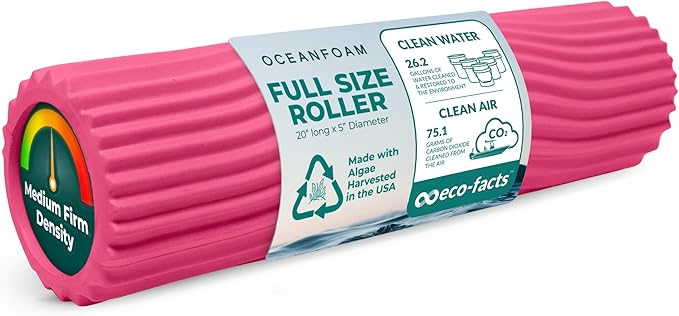 Oceanfoam Tidal Roller - Hot Pink - Muscle Massage Foam Roller for Back Pain & Stretching - Firm and Ergonomic Wide Wave Textured - Yoga, Athletics, & Wellness - Full Size, 20" x 5"