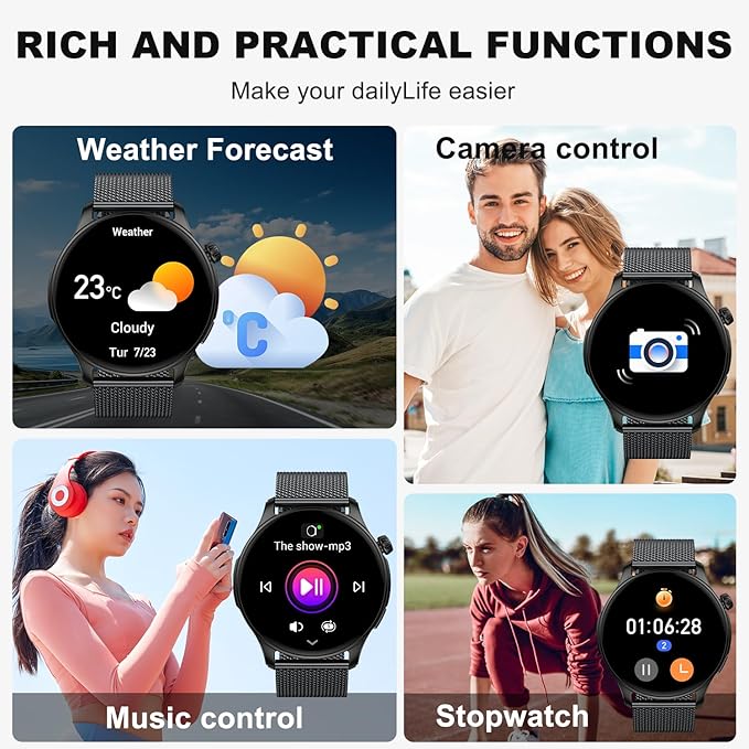 Smart Watch for Men Women Fitness: Make Answer Call Running Digital Mens Watches Waterproof Smartwatch Android Phone iPhone Samsung Compatible Step Pedometer Tracker Heart Rate Sleep SpO2 Monitor