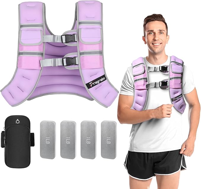 Fragraim Adjustable Weighted Vest for Women Men, 8-12lb/14-18lb/20-24lb/26-30lb Weight Vest with 4 Removable Iron Weights, Phone Holder and Back Pocket, Vest for Walking,Strength Training, Running
