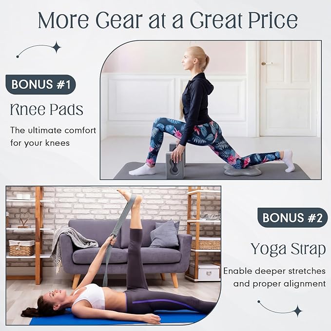 Yoga Blocks 2 Pack for Wrist Relief Yoga Blocks Wrist Support Set with Knee Pads and Strap Improve Comfort and Grip, Nonslip EVA Foam Pilates Exercise Balance Stretching Accessories Meditation