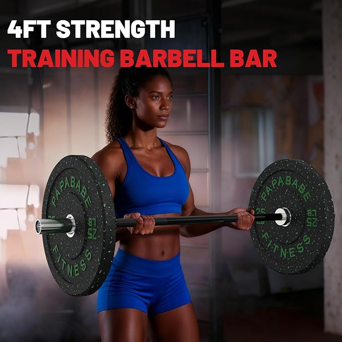 PAPABABE Olympic Barbell, 4ft/5ft/6ft/6.5ft Straight Barbell for Strength Training and Technique Adjusting, 2 inch Womens Olympic Bar with Moderate Knurling For Bench Press, Squats Curls Deadlifts Weightlifting