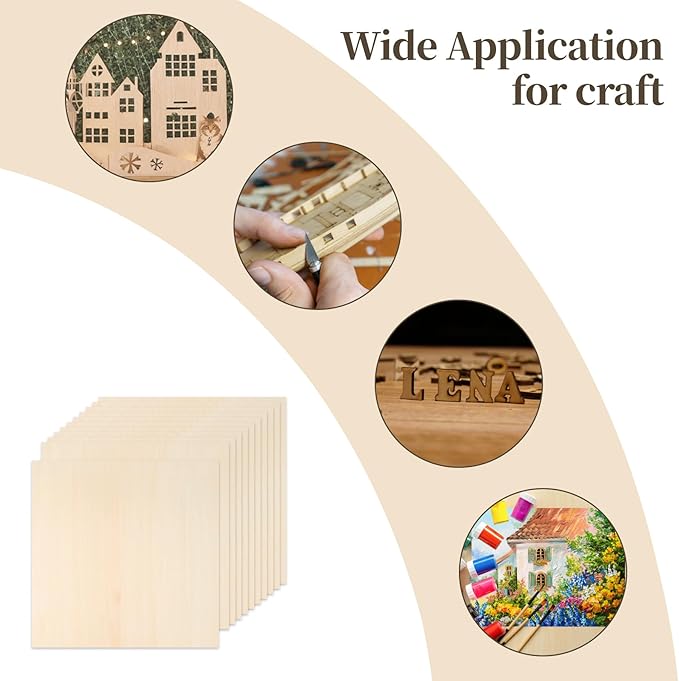 Balsa Wood Sheet, 10 Pack Plywood Sheets, Basswood Sheets 12X12X1/16 Inch, Unfinished Wood Boards Blanks for Laser Cutting, Engraving, Burning, Crafts