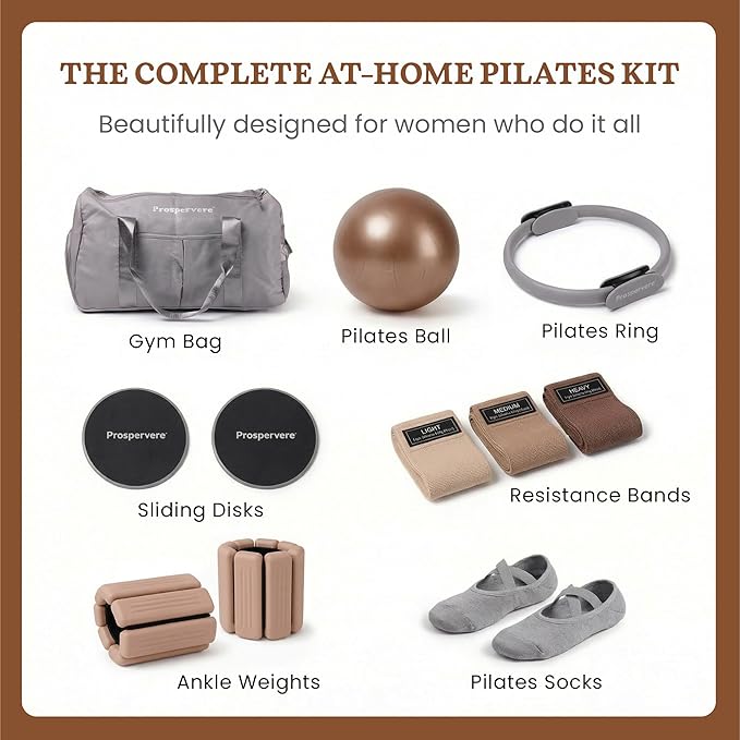 Premium Pilates Kit – 15 inch Pilates Ring and Ball Set w/ 1lbs Ankle Weights, Fabric Resistance Bands, Sliders, Yoga Socks & Gym Bag – Pilates Workout, Home Gym Equipment Accessories