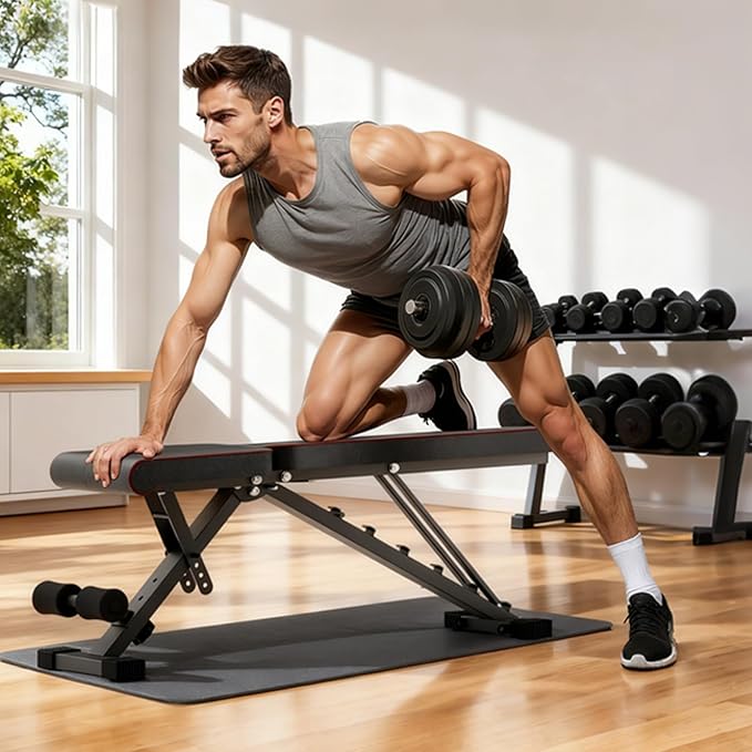 ALSO GO Adjustable Weight Bench, Workout Benches with Leg Extension & Extended Headrest, Foldable Incline Decline Bench Press, Roman Chair, Full Body Strength Training Equipment for Home Gym