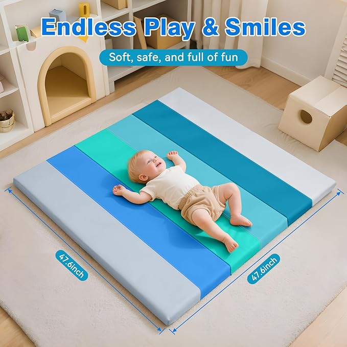 TODIBY Foam Baby Play Mat: PU Leather Waterproof Kids Playmat - Trifold Floor Mat - Large Play Mat for Playpen Thick Pad Fodable Mattress Soft Toddler Mattress Infant Cushion for Preschool (Modern)