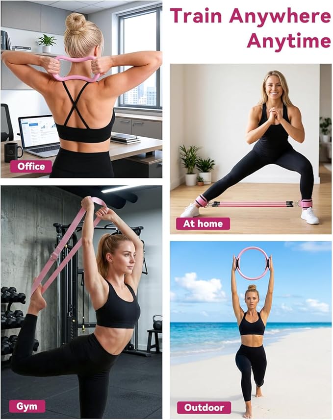 lucdnc Pilates Kit for Home,24 pcs Workouts Sets for Women 14”Pilates Circles 8" Yoga Ball, Resistance Band for Ankle,Back,Legs,Glutes,Pilates Equipment Ideal for Home Gym & Travel Fitness Essentials