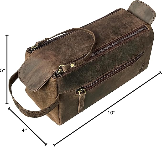 Leather Wash Bag for Men - Travel Toiletry Bag - Shaving Dopp Kit Toiletries Organizer - Leather Makeup Bag for Women