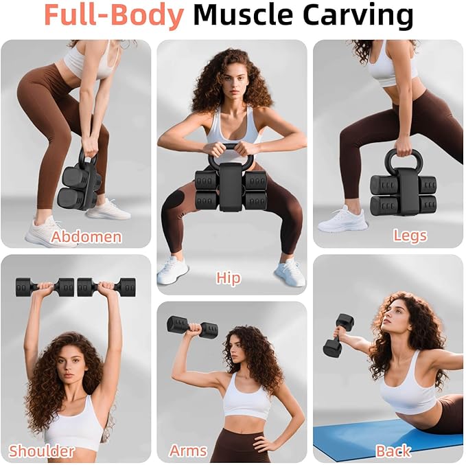 2-in-1 Adjustable Dumbbell Set, Upgraded 4 Levels Hand Weights for Women Men, Each 2.2/3.3/4.4/5.5lb, Convertible Weights Dumbbells and Kettlebell Set for Home Gym Exercise & Fitness