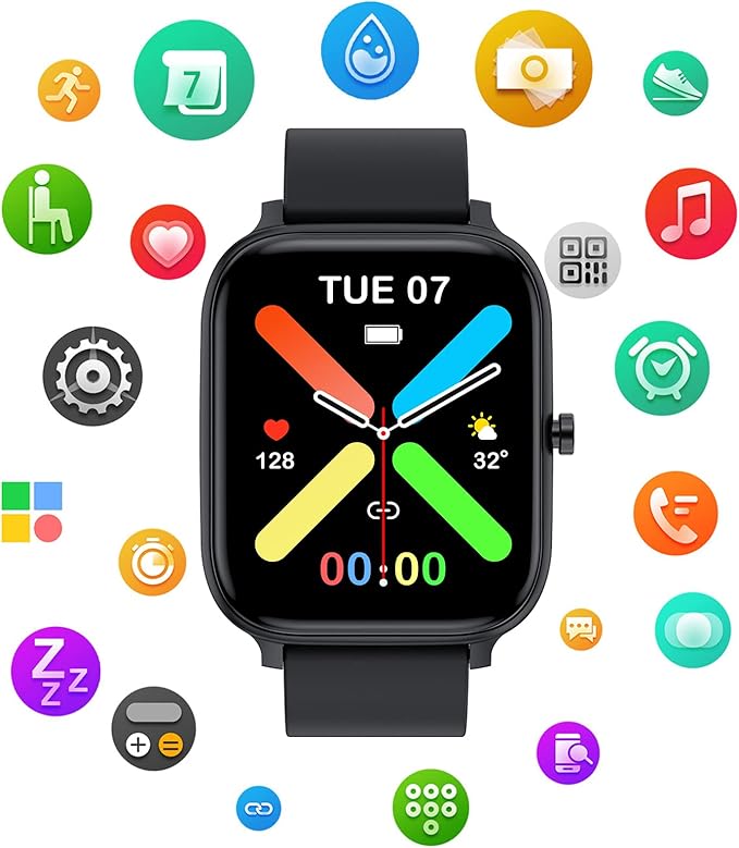 Smart Watch for Men Women Compatible with iPhone Samsung Android Phone 1.69 inch Full Touch Screen IP68 Waterproof Bluetooh Fitness Tracker Heart Rate/Sleep Monitor (Black)