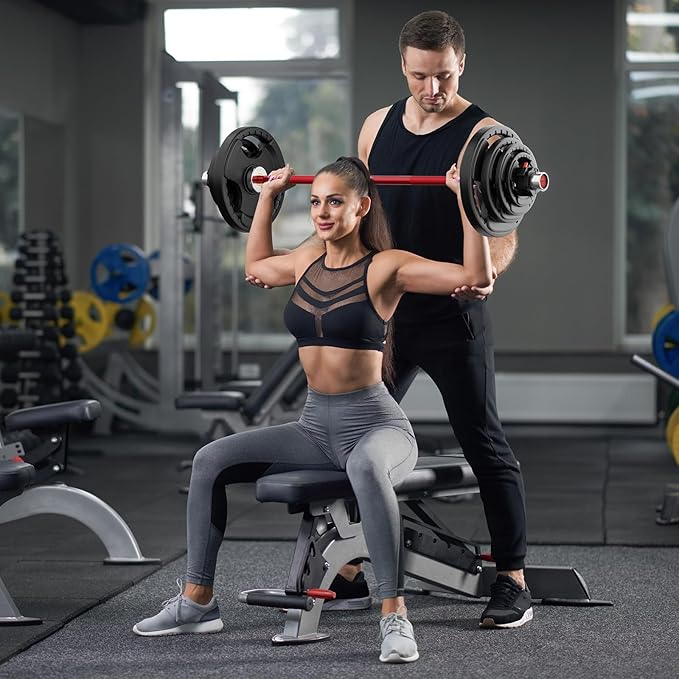 RitFit Barbell Weight Set - 4/6FT Olympic Barbell with Weight Plates (55-115LB Total) - Weightlifting Equipment for Squats, Curls, Deadlifts, Presses, Hip Thrusts