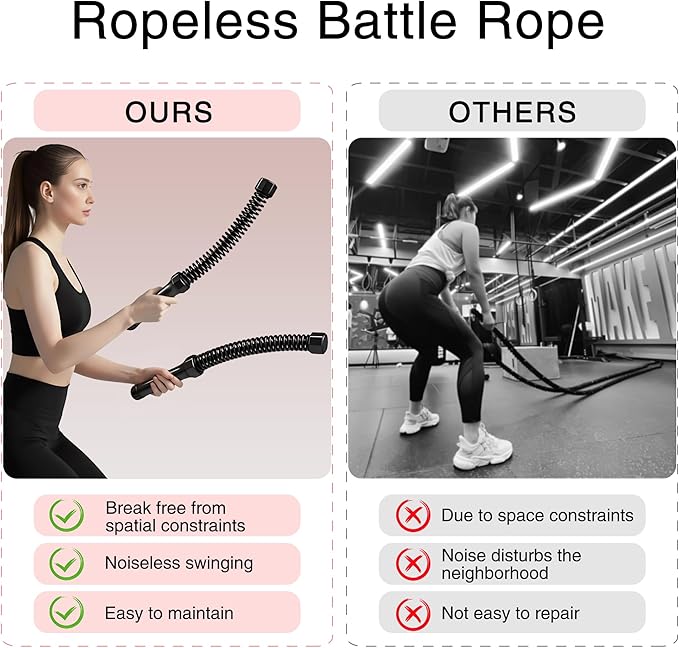 2PCS Weighted Ropeless Battle Ropes, 3.5 lbs in total, Heavy Duty Workout Rope for Home Gym with Training Poster, Portable Workout Rope for Strength Training, HIIT, Cardio, Non-Slip Grip, Fitness Equipment for Men & Women