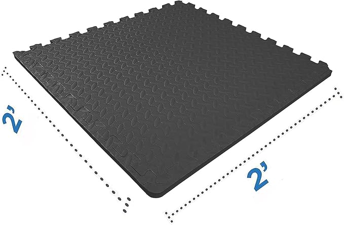 BalanceFrom Puzzle Exercise Mat 3/4' Thick, EVA Interlocking Foam Floor Tiles for Home Gym, Mat for Home Workout Equipment, Floor Padding for Kids, Black, 24 in x 24 in x 3/4 in, 24 Sq Ft - 6 Tiles