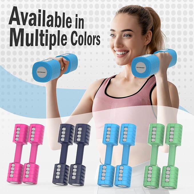 EAST MOUNT Adjustable Weight Dumbbells Set of 2, 8 in 1 Hand Weights for Women 2lb/3lb/4lb/5lb/6lb Dumbbell Weights Set 12 lbs/Pair Hand Weights for Home Office Gym Workout
