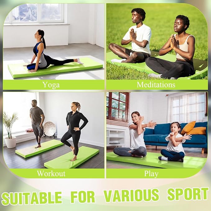 Lyrow 3 Inch 72"x 24" Thick Foldable Yoga Mat with Carry Strap, Non-slip Portable Foam Gym Mat for Yoga, Pilates and Stretching