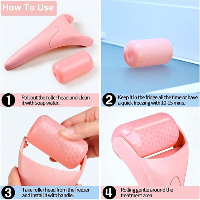 Ice Roller for Face, Face Roller - Cold Massage Stick for Cooling and Calming Puffiness, Wrinkles, Fine Lines - Skin Care Tools - Self Care Gifts for Women and Men (Nude Pink)