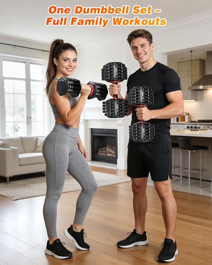 XDDIAS Adjustable Dumbbell Set of 2, 25/55/80LB Dumbbell Set-Fast Adjust Weights Set, 5/10/16 in 1 Free Weights Dumbbells Set with Anti-Slip Metal Handle, Compact Size for Men/Women Home Gym Equipment