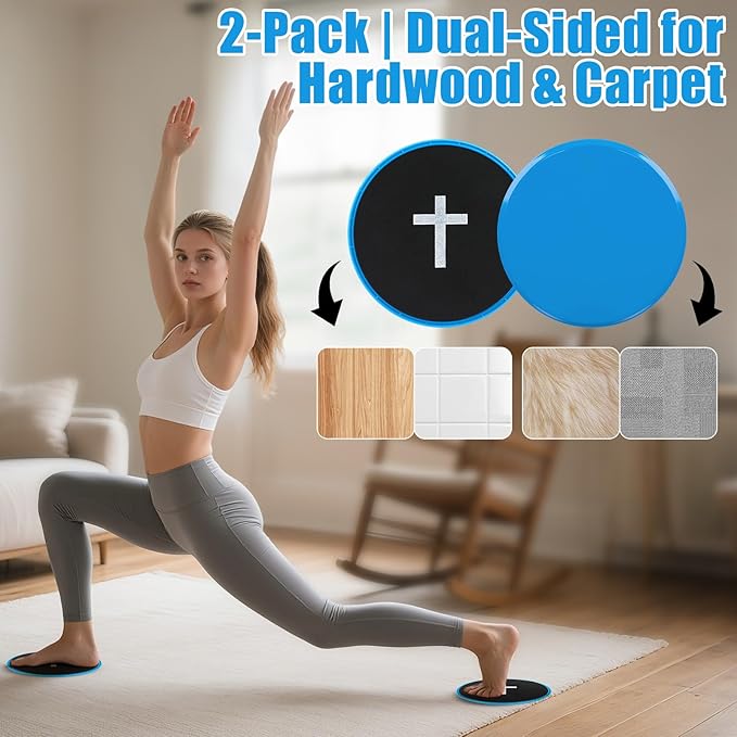 Eyourlife 2 Pack Exercise Core Sliders for Working Out - Cross Print Durable PP & EVA Gliders for Carpet or Hardwood Floors Portable Dual-Sided Gliding Discs for Lunges & Core Training Gym Equipment