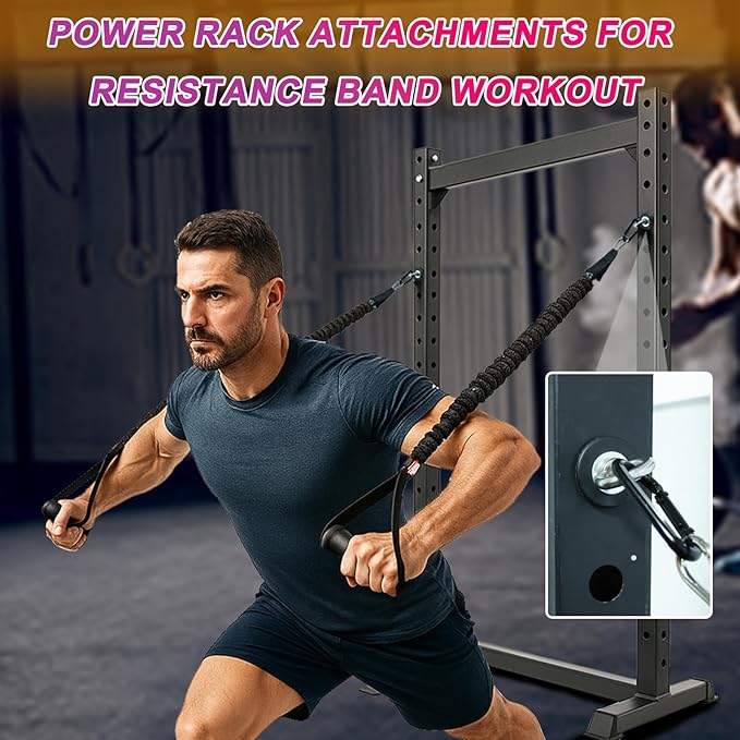 J Bryant 2PCS Power Rack Attachments for Resistance Bands Heavy Duty Squat Rack Accessories Fits 2"x2" & 3"x3" Uprights with 5/8" or 1" Holes Strength Training Compatible