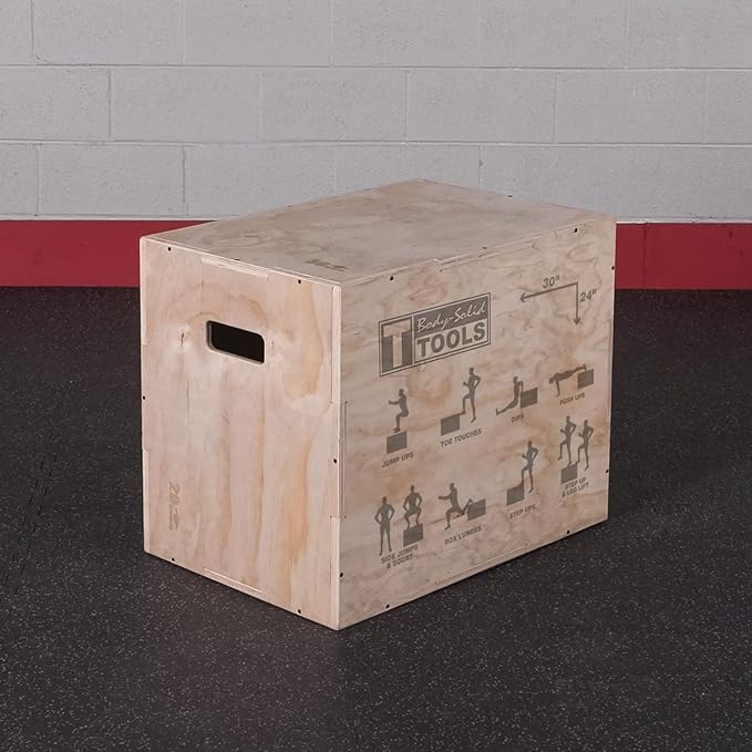 Body-Solid Tools 3-Way Wood Plyo Box - Fitness Equipment for Plyometric Jump, Box Jump and Step Up Workouts, Ideal for Home Gym - 20 x 24 x 30 inch